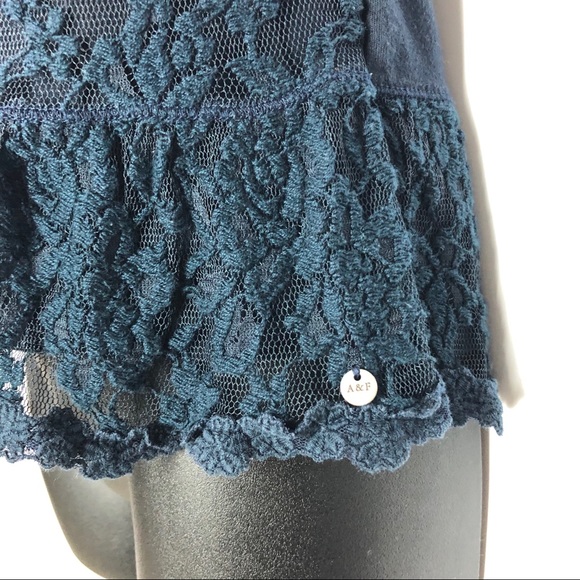 Abercrombie and Fitch Navy Lace Overlay Top Small - Picture 3 of 8